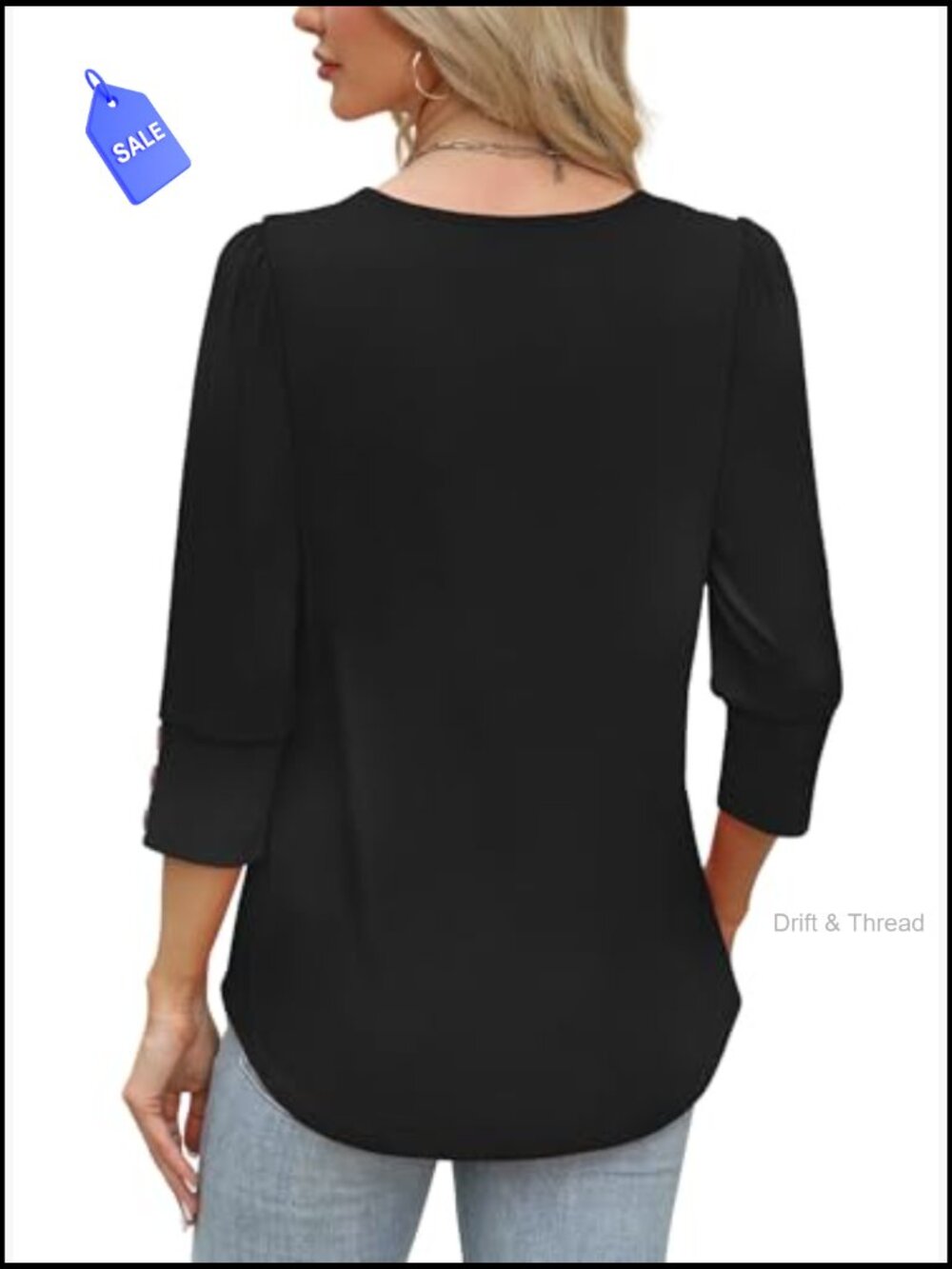 Womens 3/4 Sleeve Button Blouse Dressy Casual Tunic Top - Picture 5 of 7